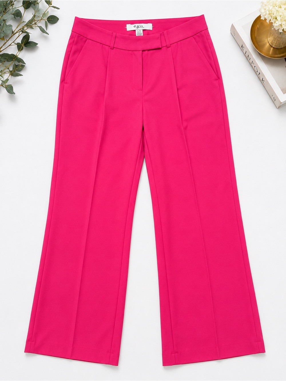 C by One Hot Pink Fuchsia Tailored Wide Leg Dress‎ Pants Size Large
